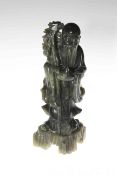 Chinese carved green hardstone figure of Elder, 24cm.