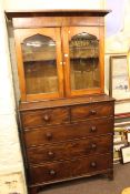 19th Century mahogany chest of two short above three long drawers and Victorian mahogany glazed