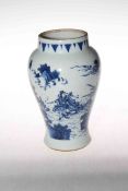 Chinese blue and white baluster vase decorated with warriors, 19cm.