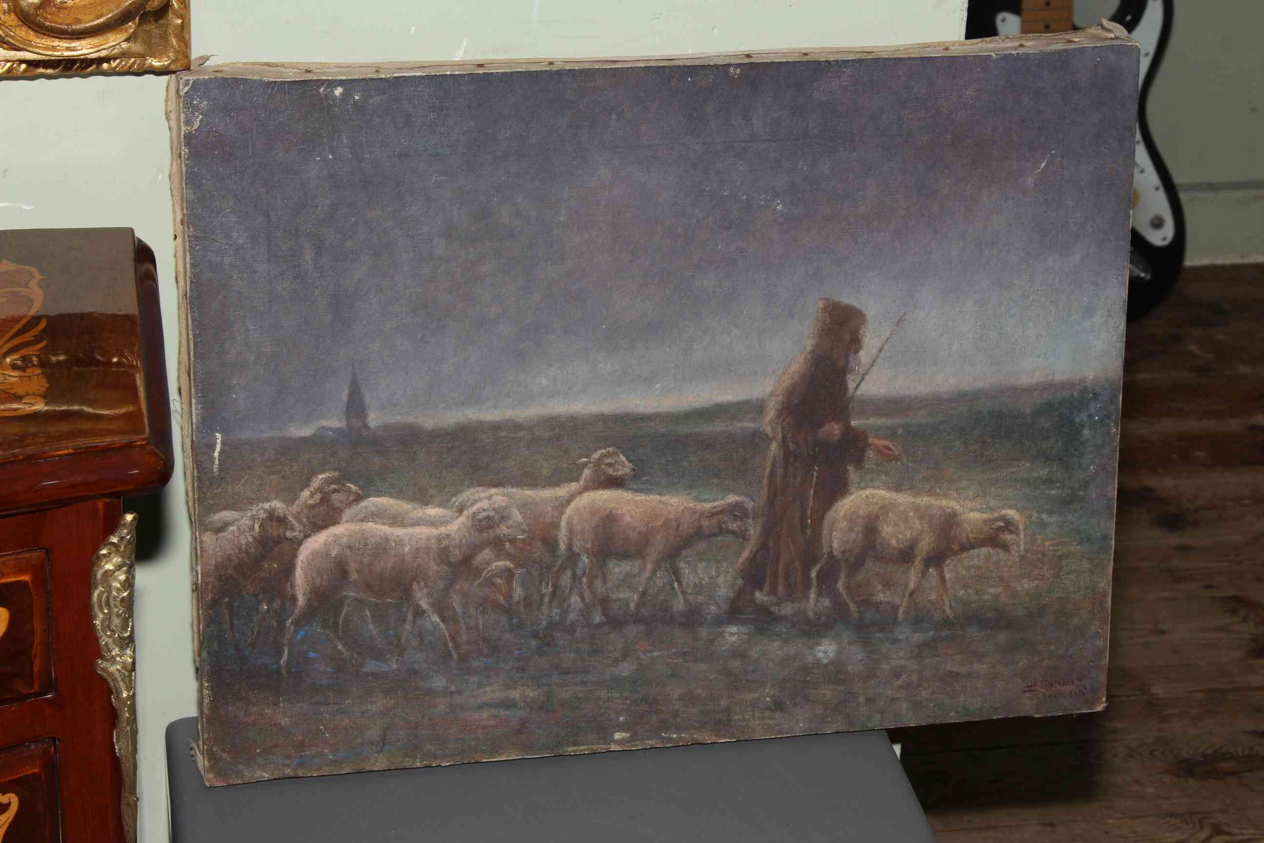 Gambier, Shepherd and His Flock, oil on canvas, signed and dated lower right, 38cm by 51cm,
