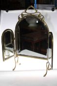 Art Nouveau brass and mirrored fire screen, 73cm high.