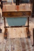 Victorian mahogany sewing table having frieze drawer above a deep drawer raised on tapering