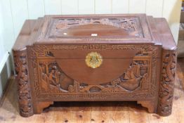 Carved Eastern camphorwood trunk, 49cm by 94cm by 48cm.