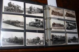 Postcard album of railway postcards including real photographic, Tuck Oilettes,