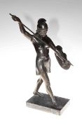 Spelter statue of a semi-clad female warrior, 51cm high.