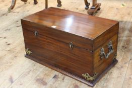 Brass bound hardwood box with partitioned interior, 34cm by 63cm by 34cm.