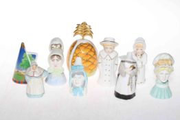 Collection of nine Royal Worcester candle-snuffer, including Pineapple, Lazy Days, Mob Cap,