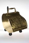 Brass coal scuttle with handle, 42cm high.