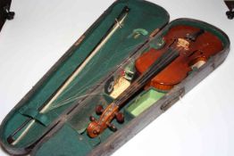 Cased violin and bow.