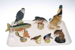 Beswick collection including Trout 1246, tall Duck 902, Kingfisher 2371, etc (eight pieces).