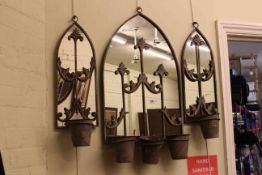 Set of three Gothic style combination wall mirrors-planters.