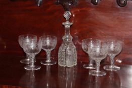 Set of six wine goblets with vine engraved bowls and air twist stems,