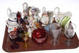 Antique glass pieces, jug, figurine, etc.