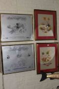 Pair framed Stockton & Darlington Railway Commemoratives and pair framed ornithological paintings