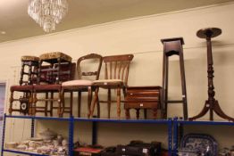 Three various plant stands, Victorian mahogany commode stool, four various side chairs,