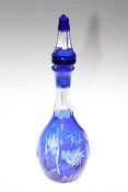 Bohemian blue glass decanter and stopper.