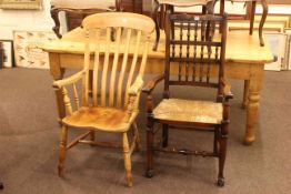 Rush seated Country elbow chair and farmhouse kitchen elbow chair.