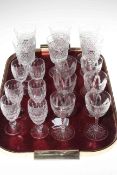Three sets of six crystal goblets including six Waterford Colleen sherry glasses.