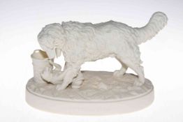 Victorian Parian dog sculpture after Daniel Chester French, titled Retribution, 24cm wide.