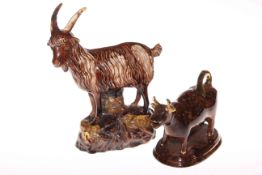 Staffordshire goat, and cow creamer (2).