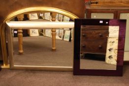 Gilt framed overmantel mirror and two contemporary wall mirrors (3).