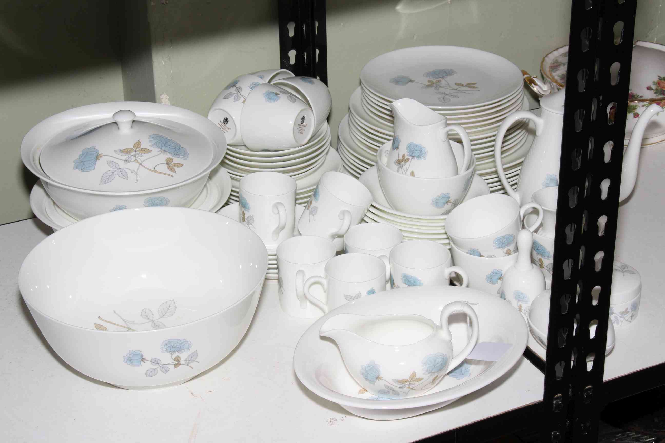 Wedgwood Ice Rose part tea and dinner service, approximately 65 pieces.