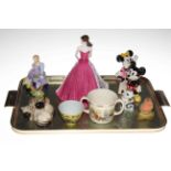 Large Coalport 'My Sweetheart' figure, Doulton 'Marie' figures, pair Mickey and Mini Mouse figures,