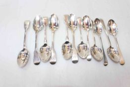 Six Victorian silver fiddle pattern teaspoons and six George IV silver teaspoons.