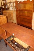 Four tier open bookcase and two vintage teak coffee tables (3).