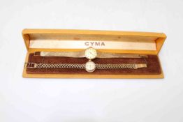 Two 9 carat gold ladies bracelet watches, a Cyma with box and a Tissot.
