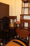 Victorian carved oak hall mirror, oak gate leg table, nest of three oak tables,