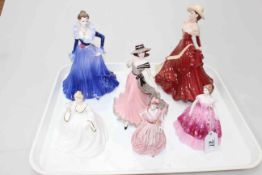 Collection of six Coalport figures including Ladies of Fashion, Sentiments, etc.