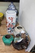 Six pieces of Chinese oriental pottery including blue and white lidded jars, floral vase etc.