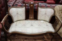 Edwardian inlaid mahogany Art Nouveau parlour settee with serpentine front seat on cabriole legs.