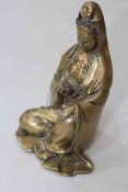 Antique Chinese bronze figure of Guanyin, 8.5cm, together with wood stand.