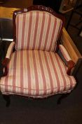 French style open armchair in striped fabric.
