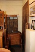 Two drawer oak chest, part nest of drawers, desk top, pitch pine panel,