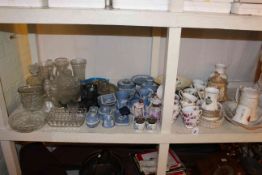 Collection of Wedgwood Blue Jasperware, glassware, teawares, two Royal Dux figures etc.