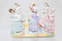 Collection of six Royal Worcester limited edition ladies, including 1855 The Crinoline,