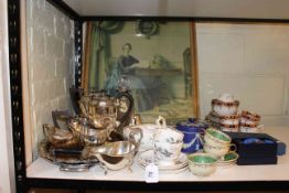 Framed print, silver plated ware, teaware, glassware, Wedgwood Blue Jasperware tea caddy etc.