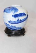 Chinese blue and white ginger jar, with figures in boat decoration, 12.5cm, with stand.