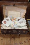 Suitcase of vintage and modern postcards including Maud West Watson, novelty pull-outs, military,