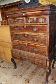 Early 19th Century line inlaid nine drawer tallboy chest on stand, 149cm by 103cm by 62cm.