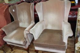 Pair Parker Knoll wing armchairs in mink draylon.