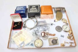 Tray box with watches, coins, magnifiers, travel clock, ring, etc.