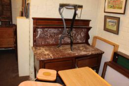 Edwardian mahogany and marble topped two door washstand and Victorian ebonised and brass mounted