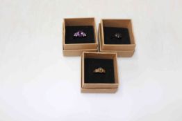 Antique gem set ring and two silver gem set rings (3).