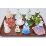 Collection of twelve small Coalport figures including Natalie, Kitty, Shelley, Rosamund, etc.