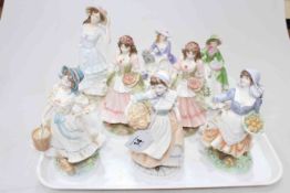 Collection of eight Royal Worcester limited edition figures including Old Country Ways,