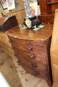 19th Century mahogany bow front chest having brush slide above three long drawers on splayed